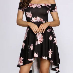 WINSDOR I NWT "Sweetest Look" Floral Off-Shoulder High Low Skater Dress, S
